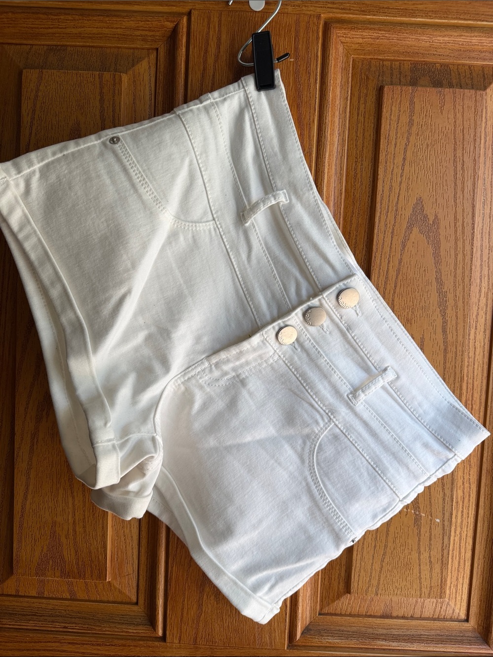 No Boundaries High-Waist White Denim Shorts with Triple Button